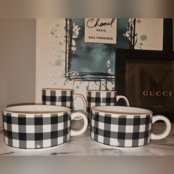 Sip of Art Other - Sip Of Art Black & White Buffalo Plaid (2) Coffee Mug & (2) Soup Mug Set NWOT